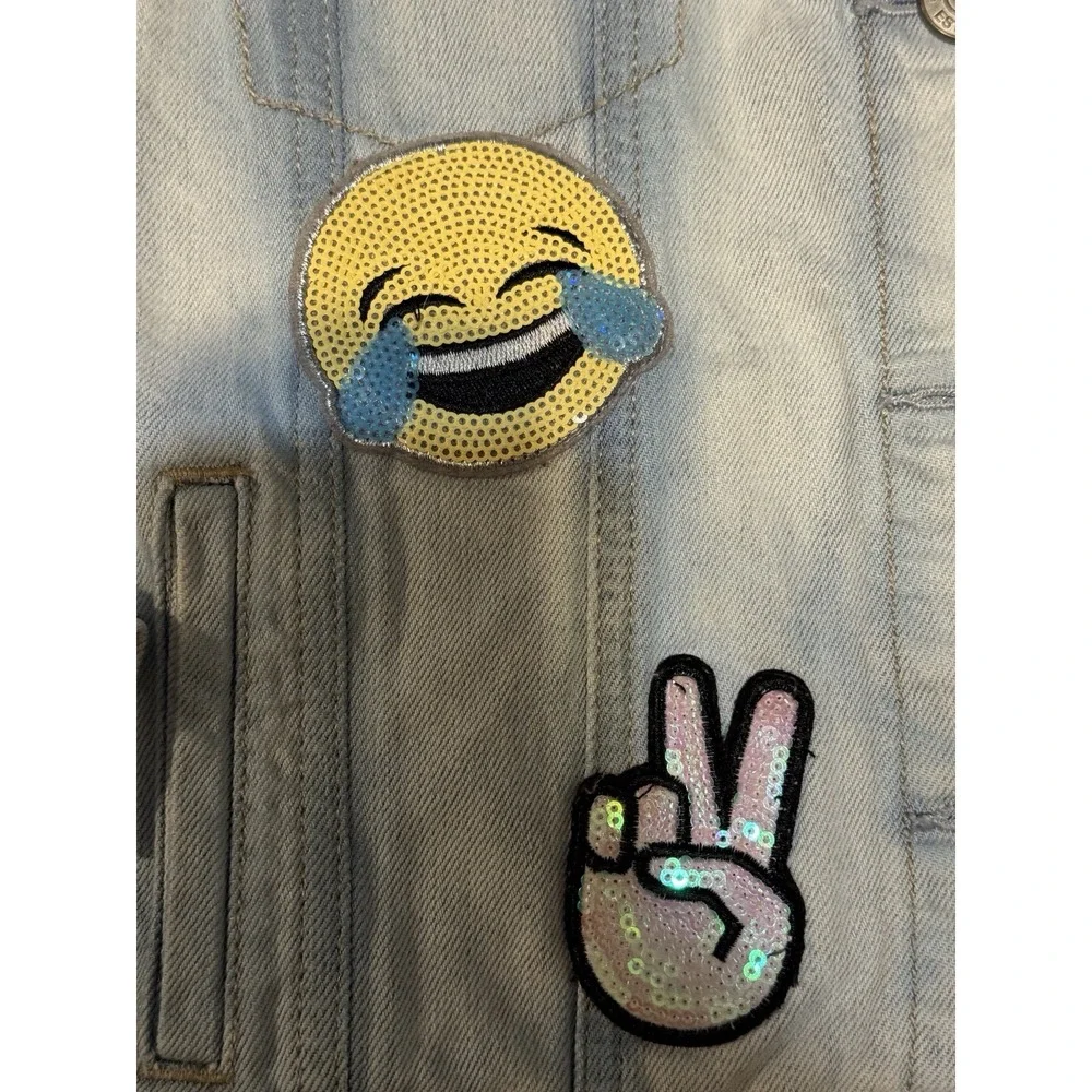 Gap Kids XL Emoji Patch Denim Jacket Light Wash Girl‎ 12-13Y Sequin Fun SPR18